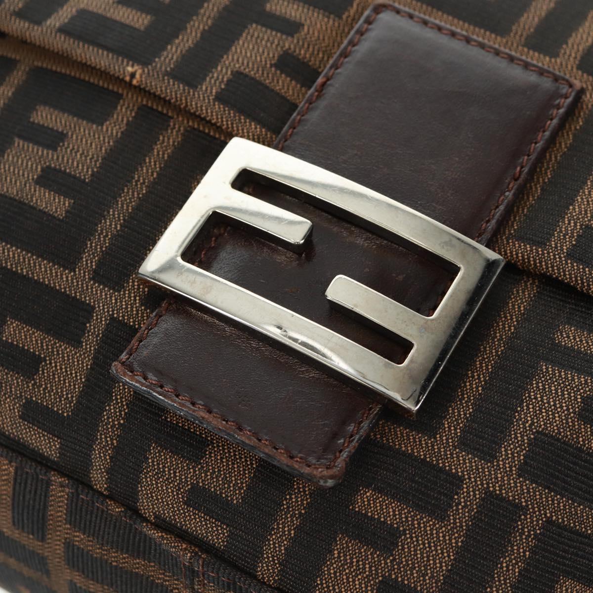 FENDI Zucca Canvas Mamma Baguette Shoulder Bag Black Brown Auth 168389V