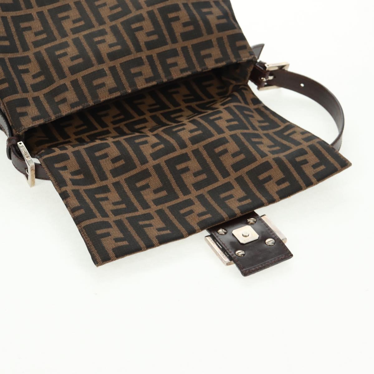 FENDI Zucca Canvas Mamma Baguette Shoulder Bag Black Brown Auth 168389V