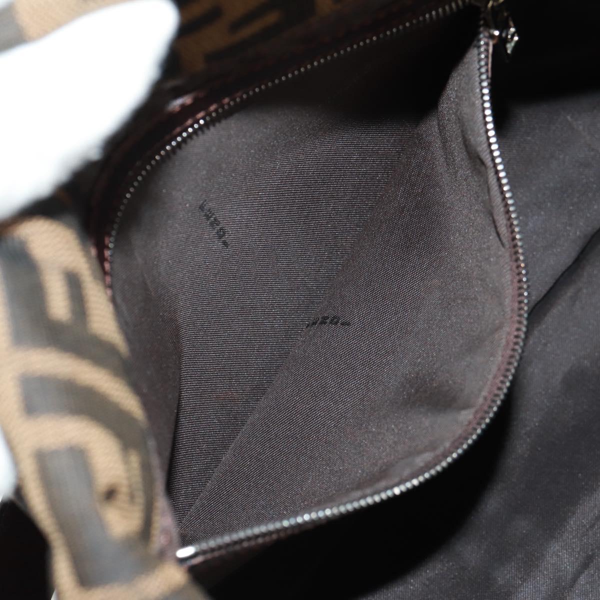 FENDI Zucca Canvas Mamma Baguette Shoulder Bag Black Brown Auth 168389V