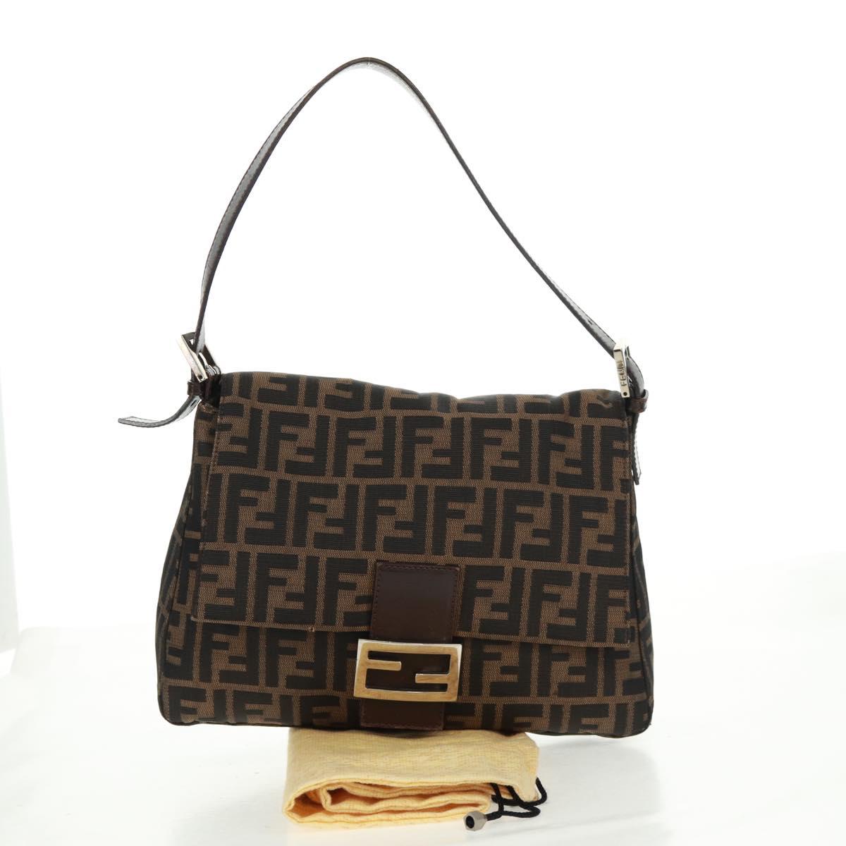 FENDI Zucca Canvas Mamma Baguette Shoulder Bag Black Brown Auth 168389V