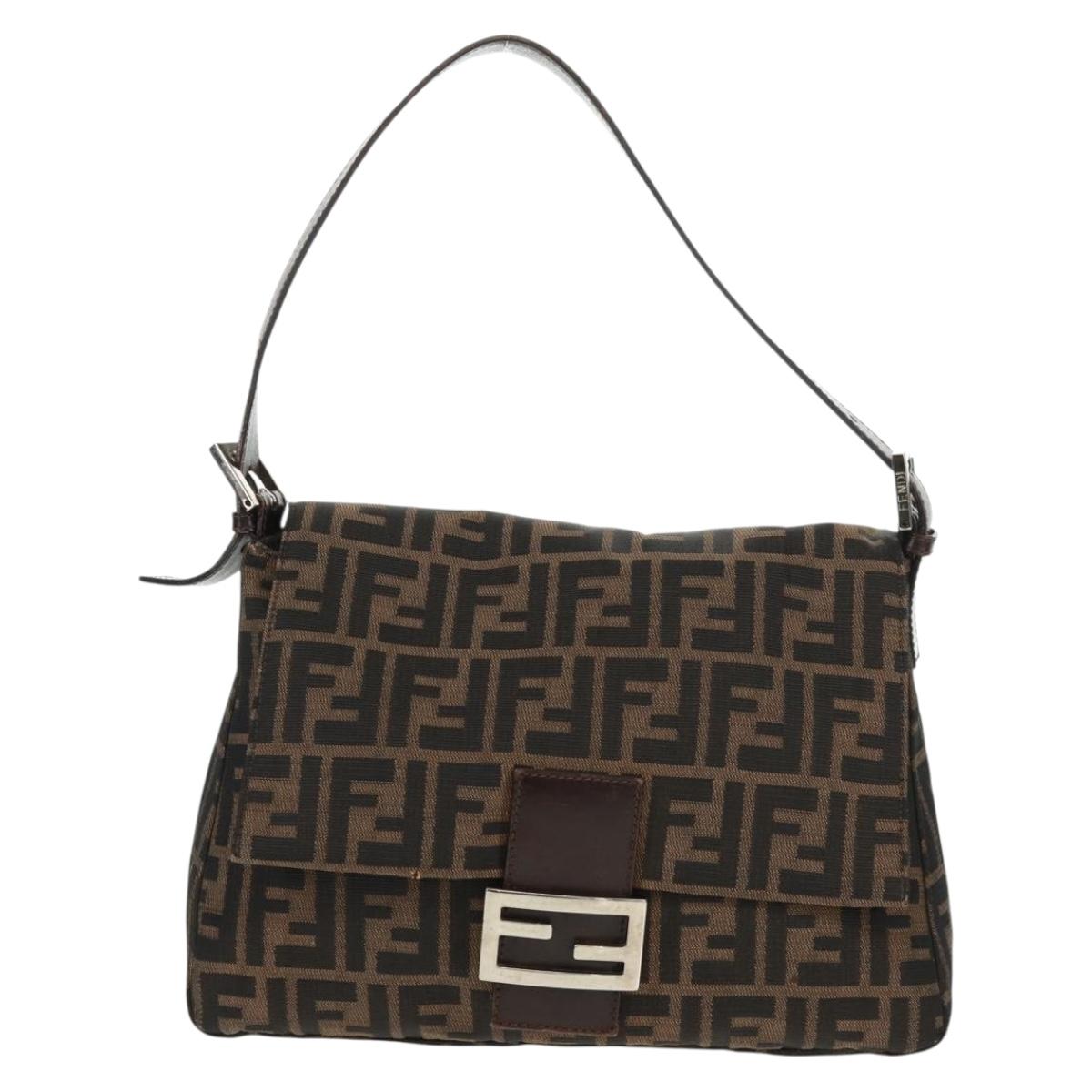 FENDI Zucca Canvas Mamma Baguette Shoulder Bag Black Brown Auth 168389V