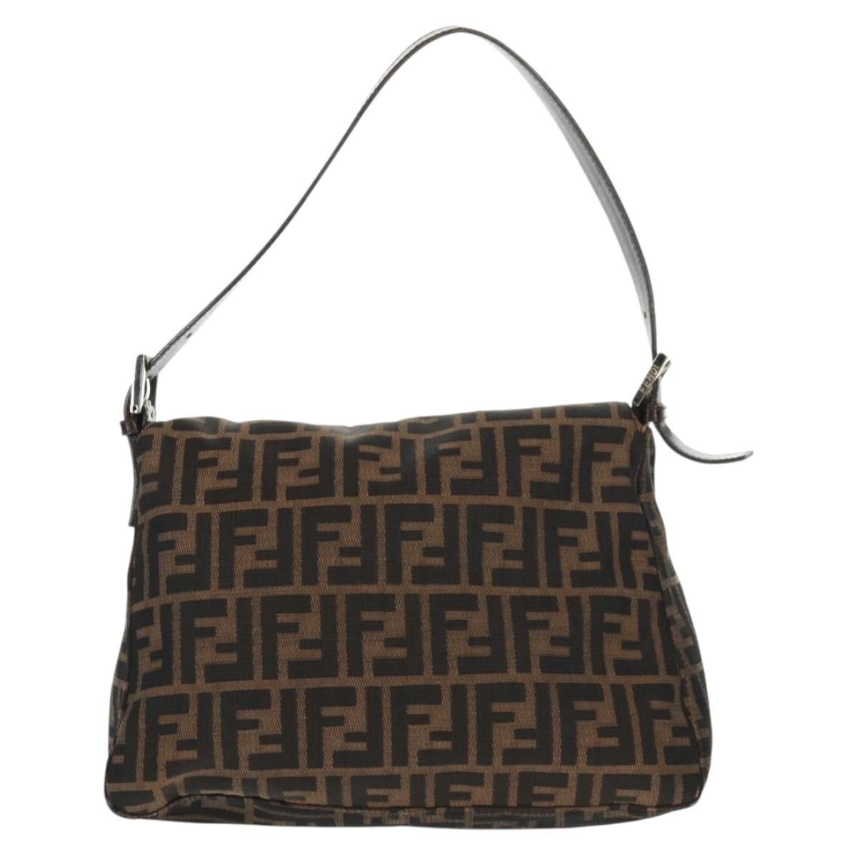 FENDI Zucca Canvas Mamma Baguette Shoulder Bag Black Brown Auth 168389V