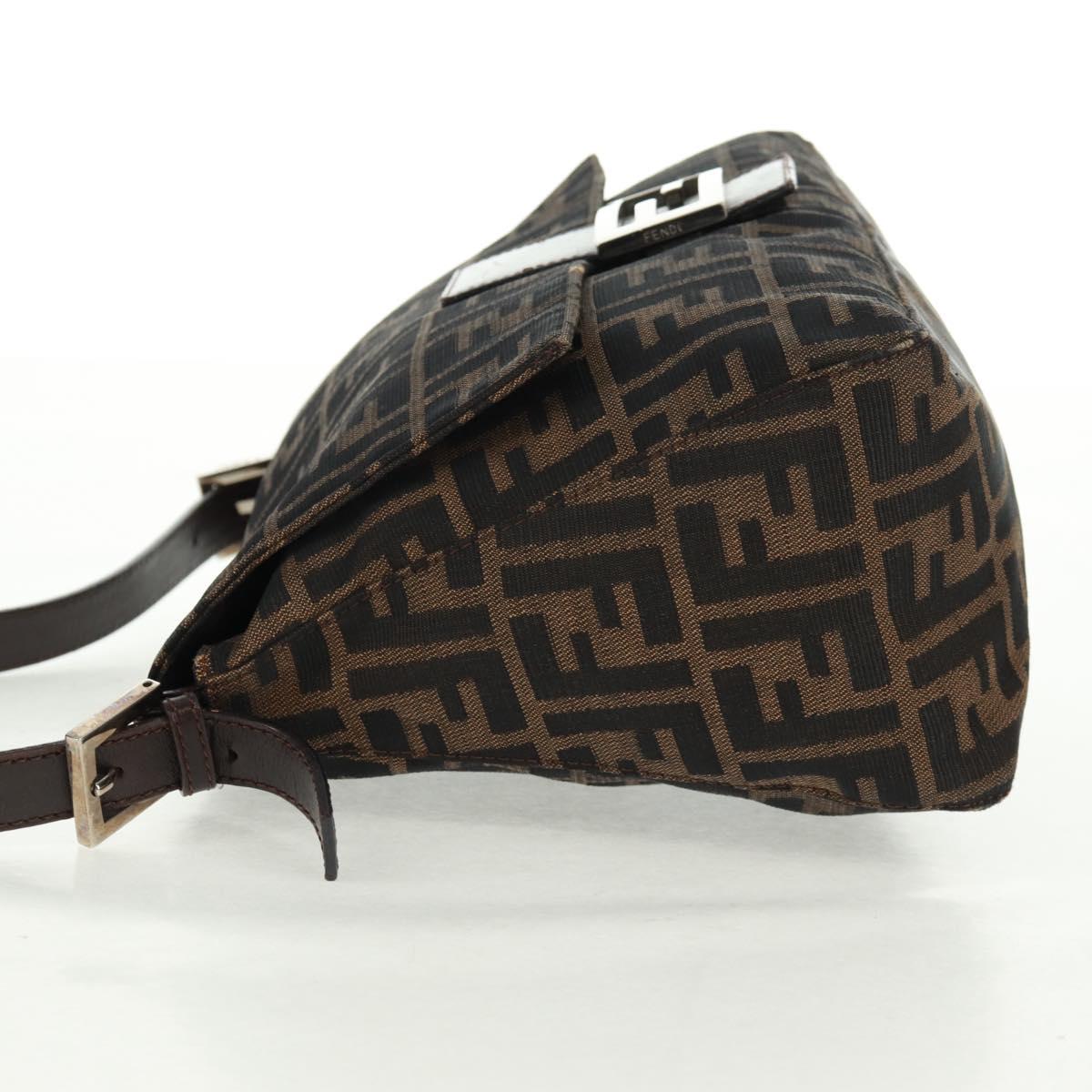 FENDI Zucca Canvas Mamma Baguette Shoulder Bag Black Brown Auth 168389V