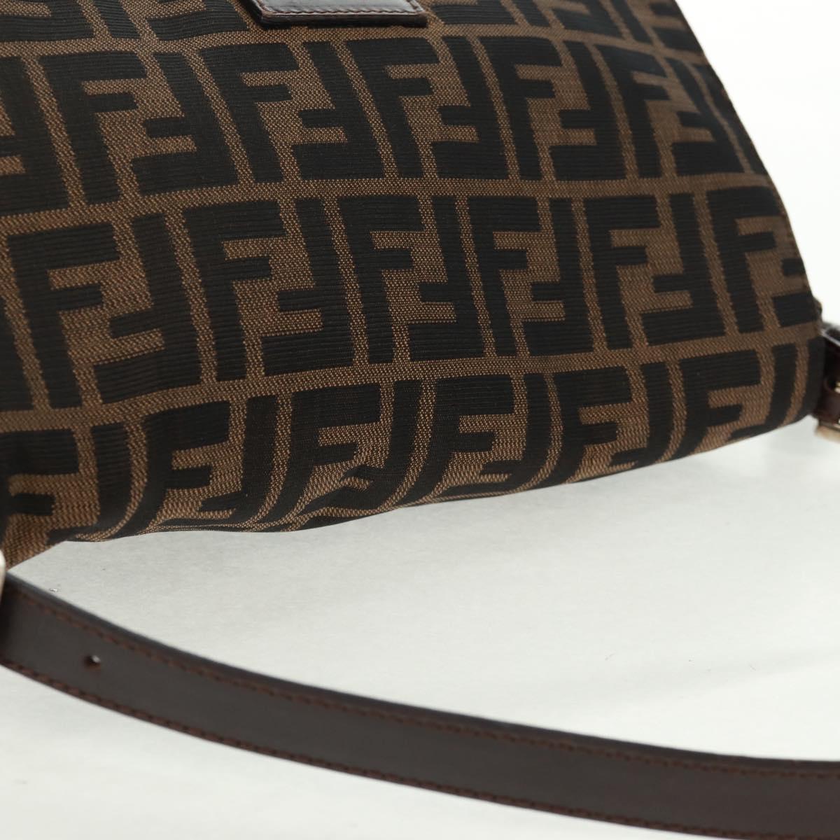 FENDI Zucca Canvas Mamma Baguette Shoulder Bag Black Brown Auth 168389V