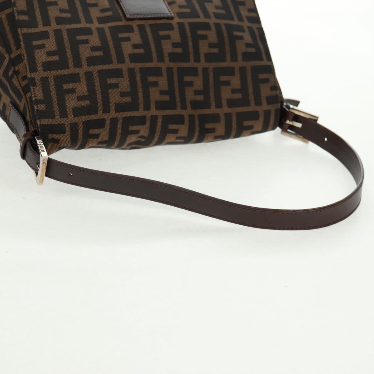 FENDI Zucca Canvas Mamma Baguette Shoulder Bag Black Brown Auth 168389V