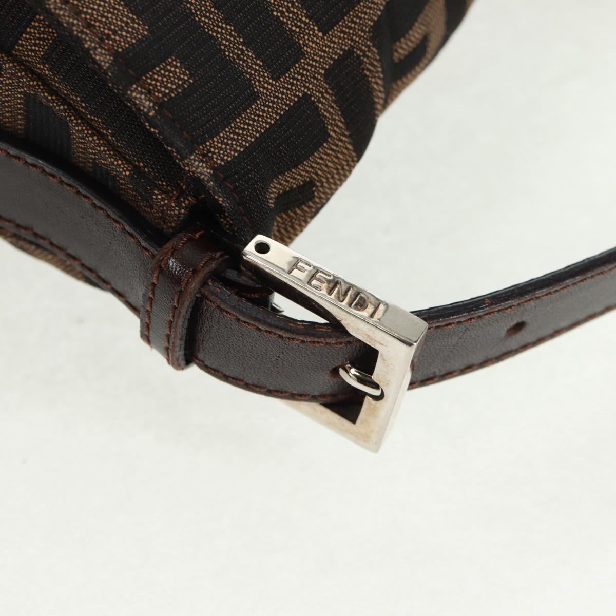 FENDI Zucca Canvas Mamma Baguette Shoulder Bag Black Brown Auth 168389V