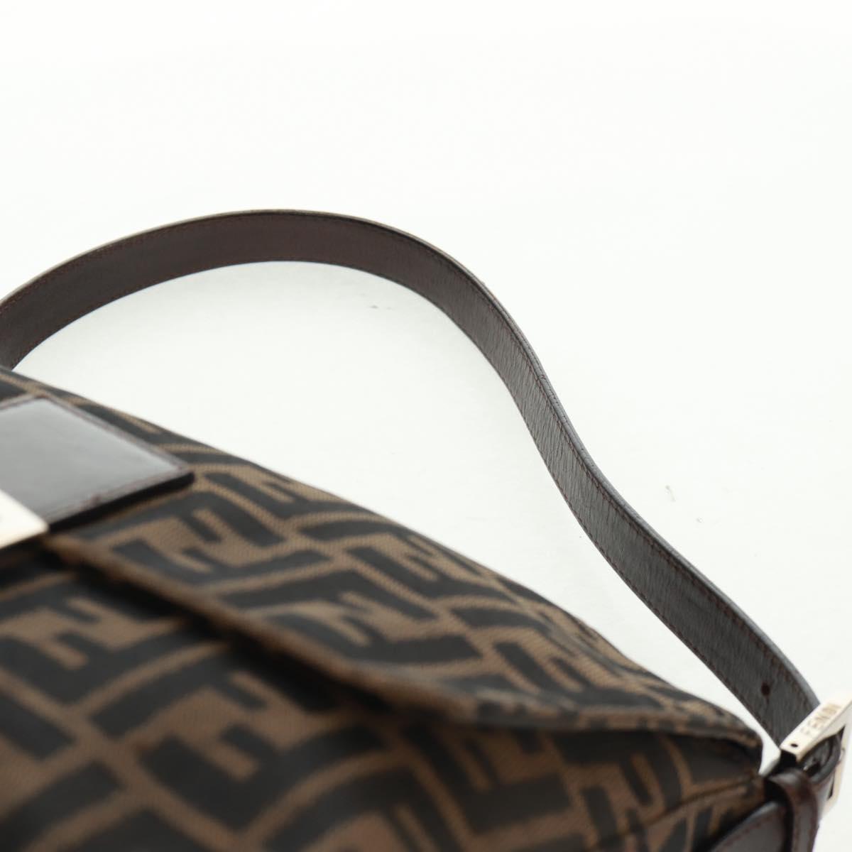 FENDI Zucca Canvas Mamma Baguette Shoulder Bag Black Brown Auth 168389V
