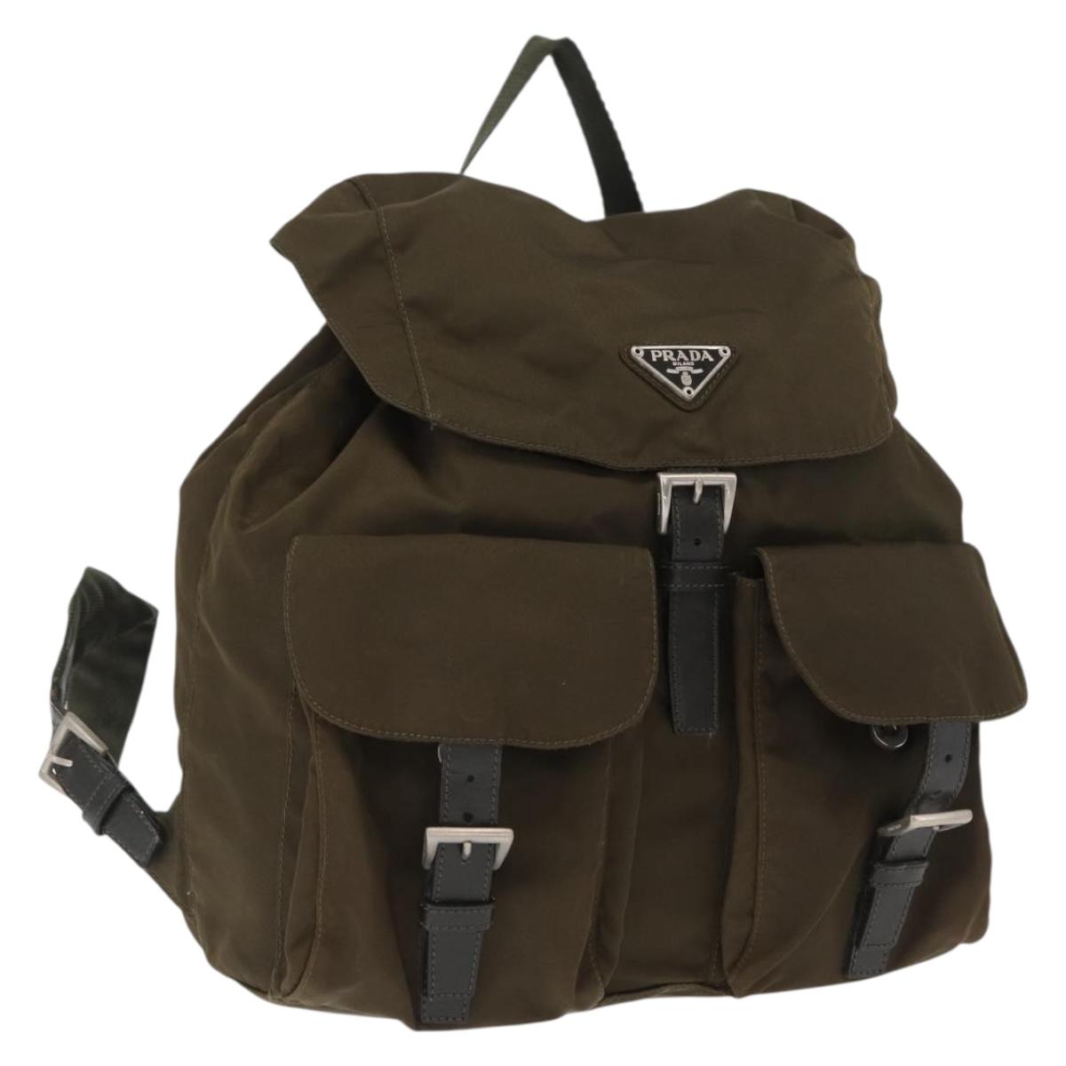 PRADA Backpack Nylon Khaki Silver Auth 168394