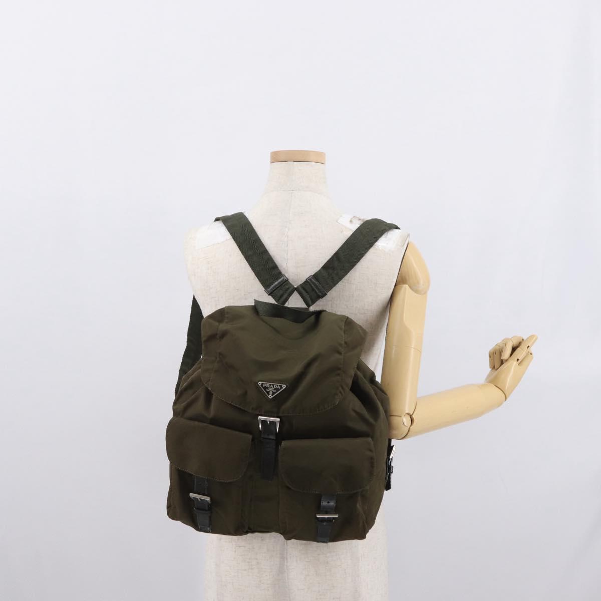 PRADA Backpack Nylon Khaki Silver Auth 168394