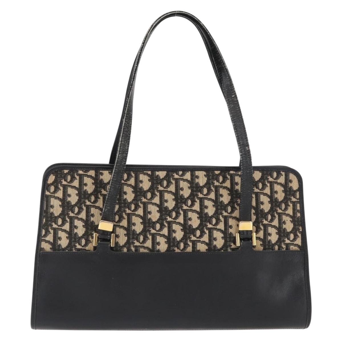 Christian Dior Trotter Canvas Hand Bag Navy Gold Auth 168395