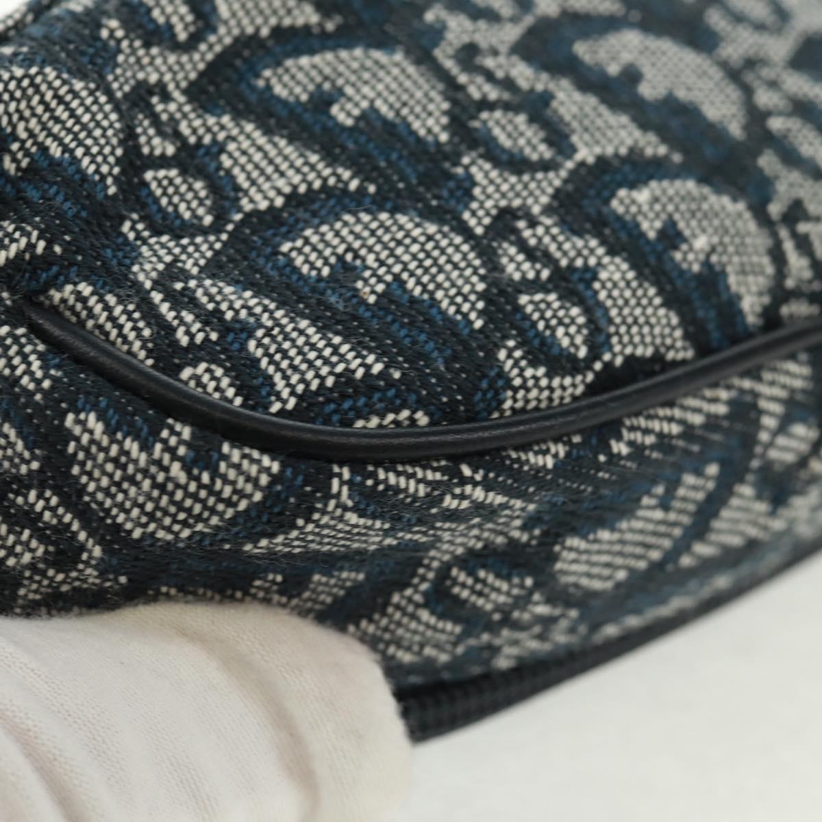 Christian Dior Trotter Canvas Saddle Pouch Navy Gold Auth 168406V