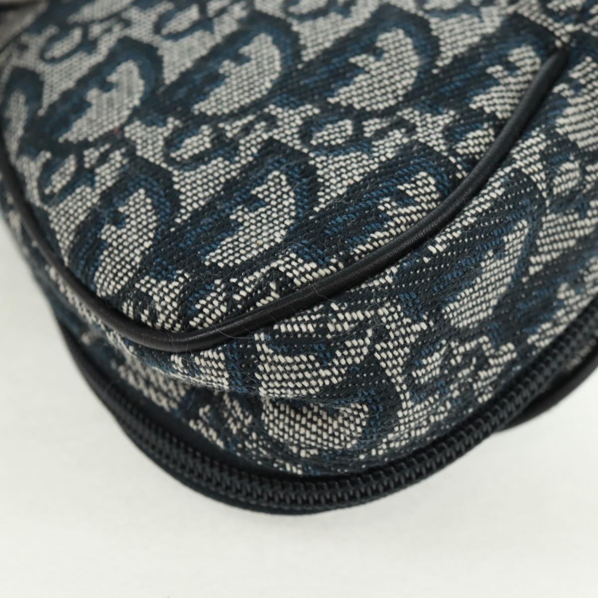 Christian Dior Trotter Canvas Saddle Pouch Navy Gold Auth 168406V