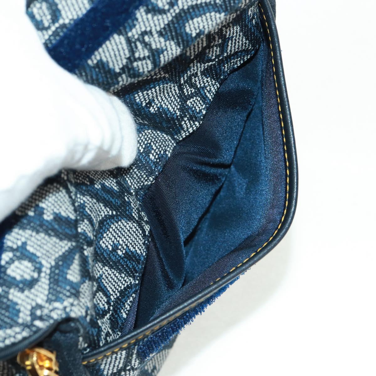Christian Dior Trotter Canvas Saddle Pouch Navy Gold Auth 168406V