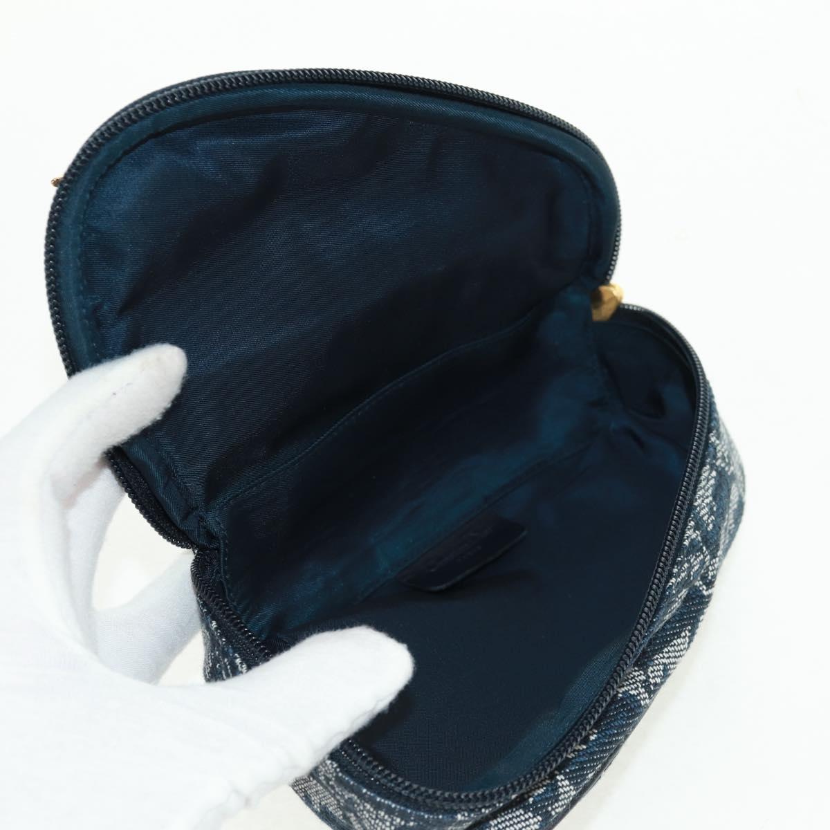 Christian Dior Trotter Canvas Saddle Pouch Navy Gold Auth 168406V