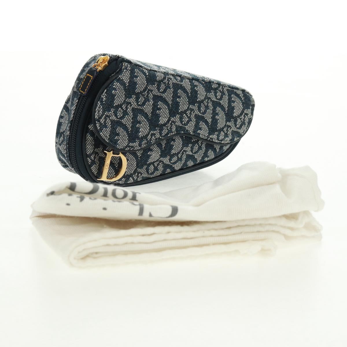 Christian Dior Trotter Canvas Saddle Pouch Navy Gold Auth 168406V