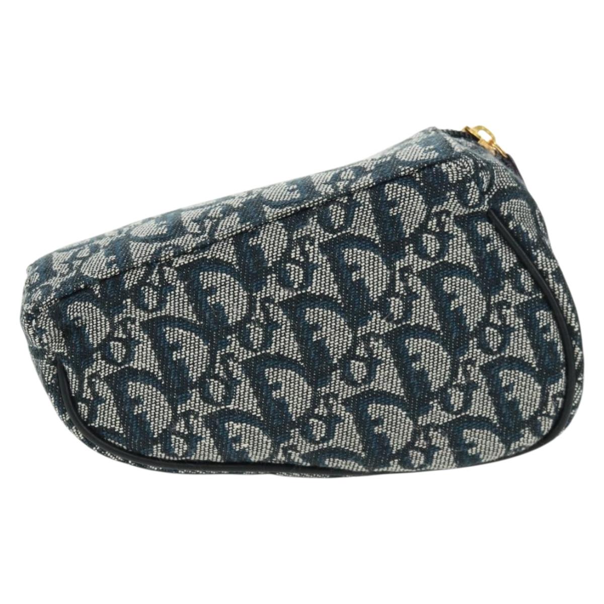 Christian Dior Trotter Canvas Saddle Pouch Navy Gold Auth 168406V