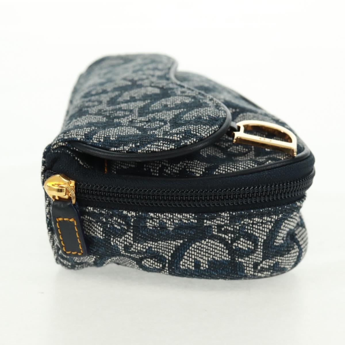 Christian Dior Trotter Canvas Saddle Pouch Navy Gold Auth 168406V
