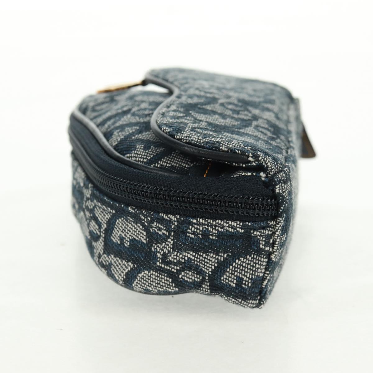 Christian Dior Trotter Canvas Saddle Pouch Navy Gold Auth 168406V