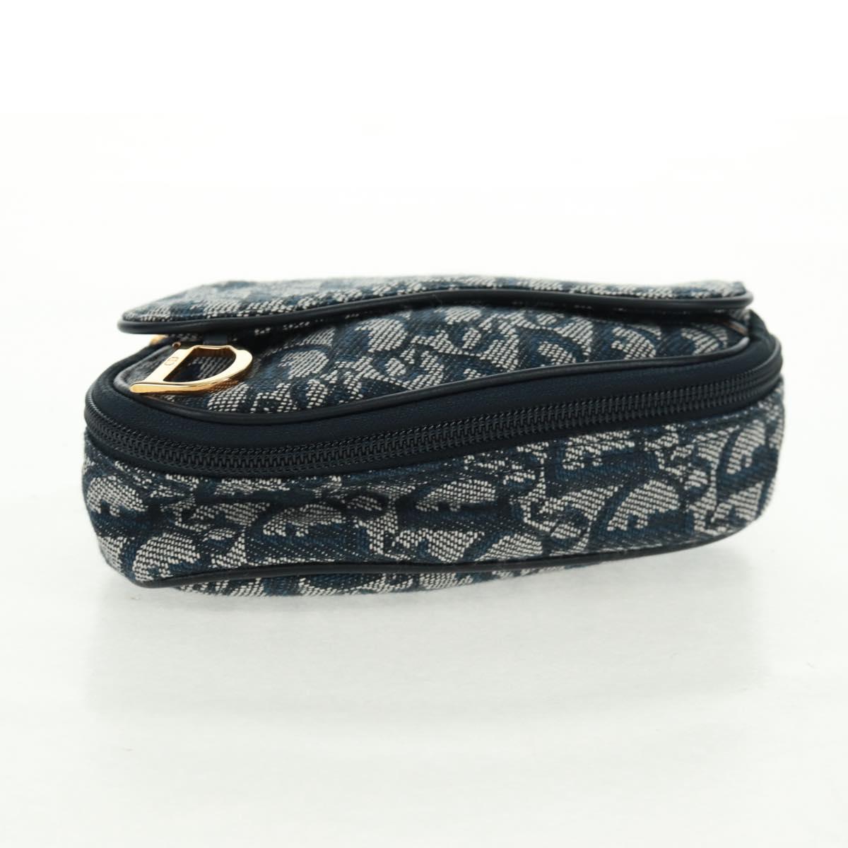 Christian Dior Trotter Canvas Saddle Pouch Navy Gold Auth 168406V
