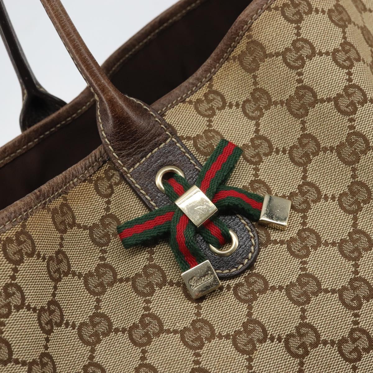 GUCCI GG Canvas Web Sherry Line Pretty Tote Bag Beige Gold 161719 Auth 168420
