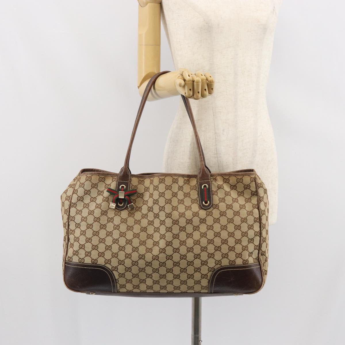 GUCCI GG Canvas Web Sherry Line Pretty Tote Bag Beige Gold 161719 Auth 168420