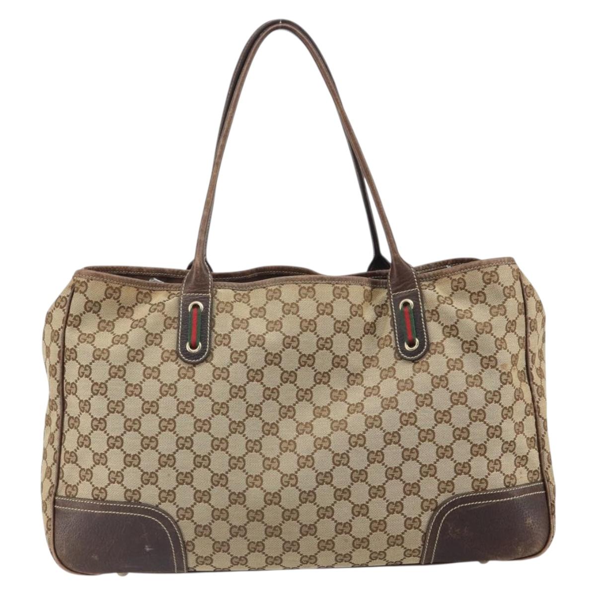 GUCCI GG Canvas Web Sherry Line Pretty Tote Bag Beige Gold 161719 Auth 168420