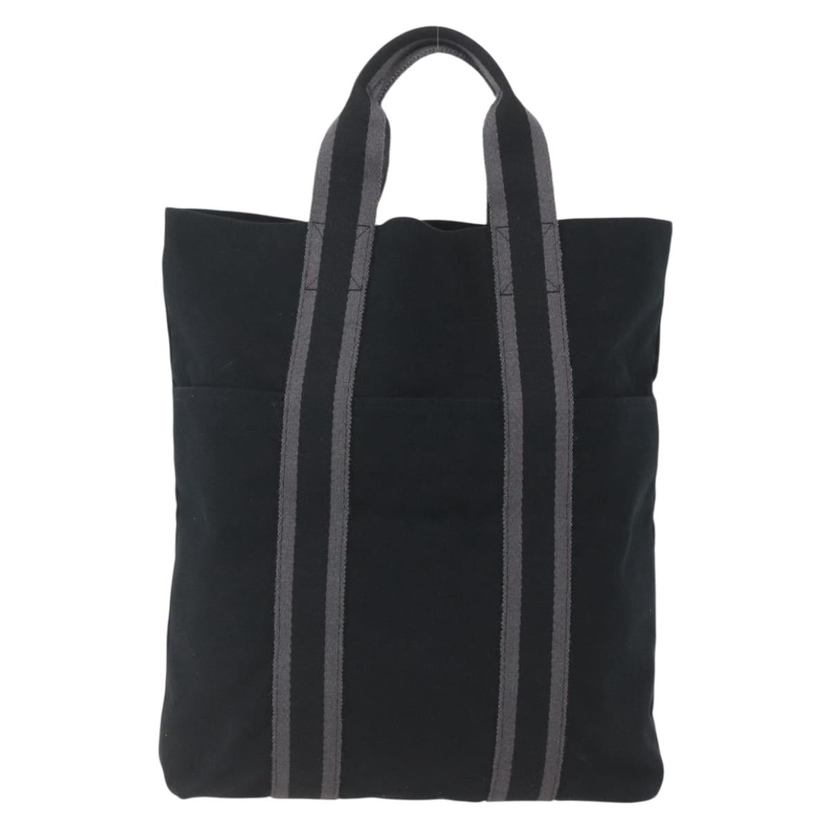 HERMES Fourre Tout Cabas Tote Bag Canvas Black Auth 168421