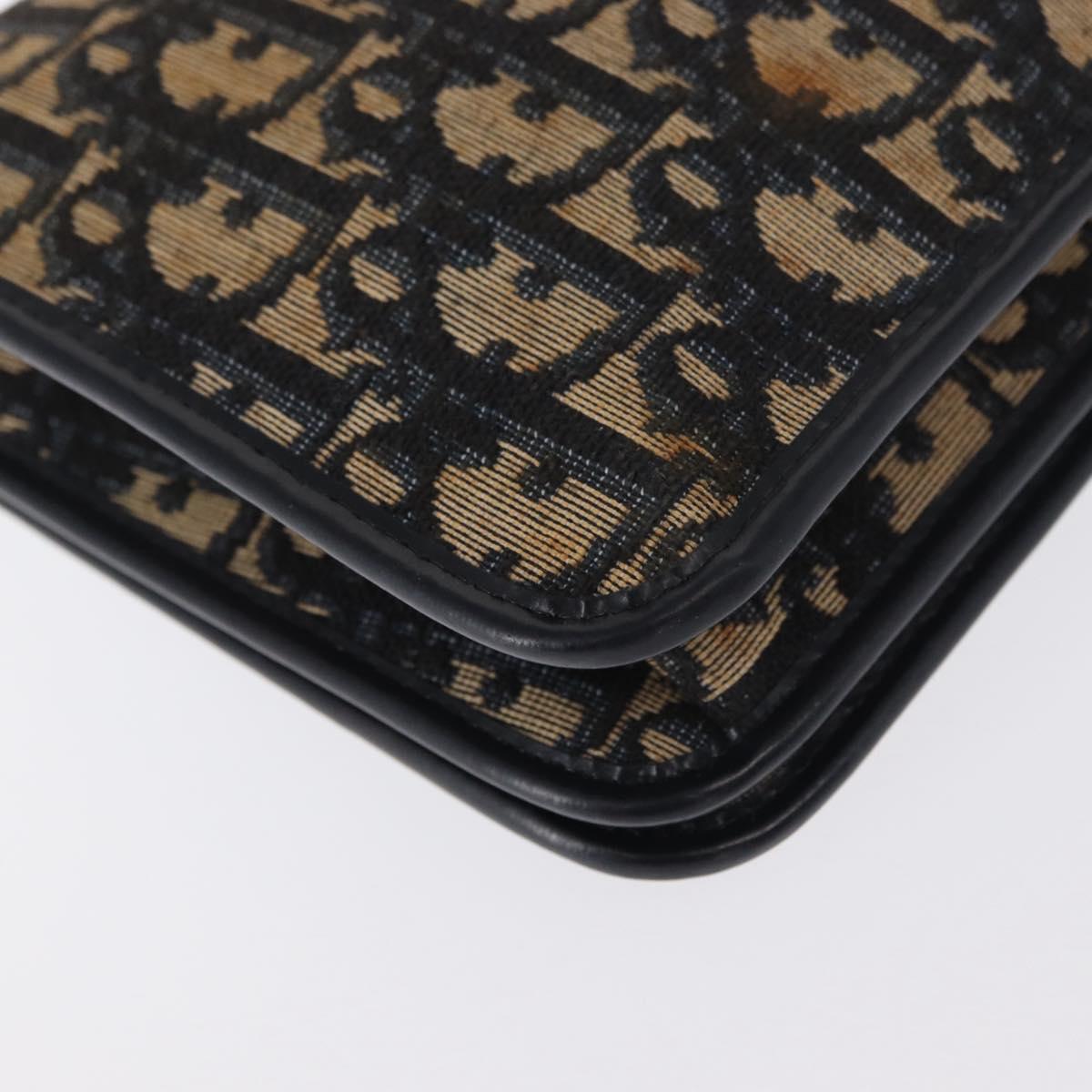 Christian Dior Chain Trotter Canvas Shoulder Bag Navy Gold Auth 168427