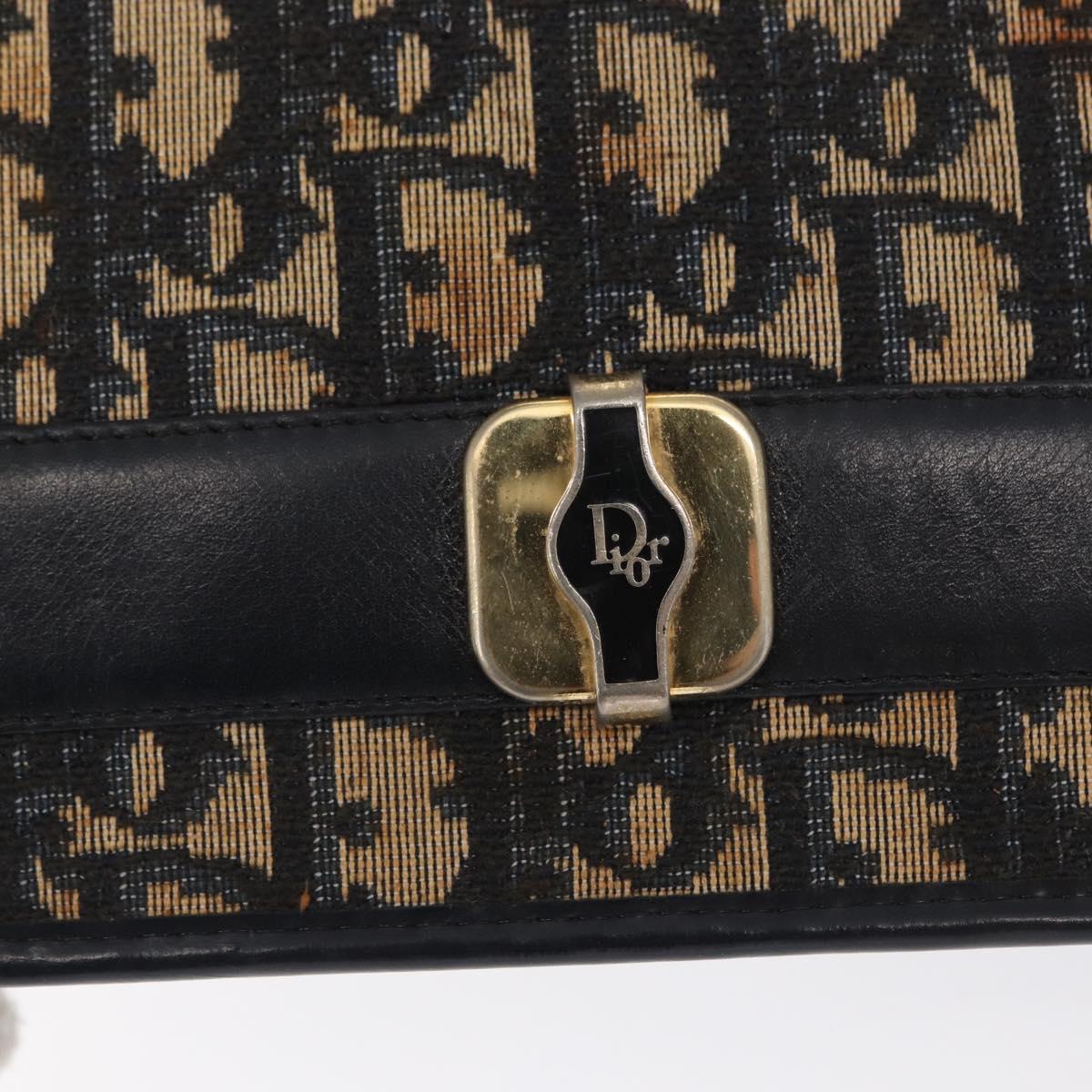 Christian Dior Chain Trotter Canvas Shoulder Bag Navy Gold Auth 168427