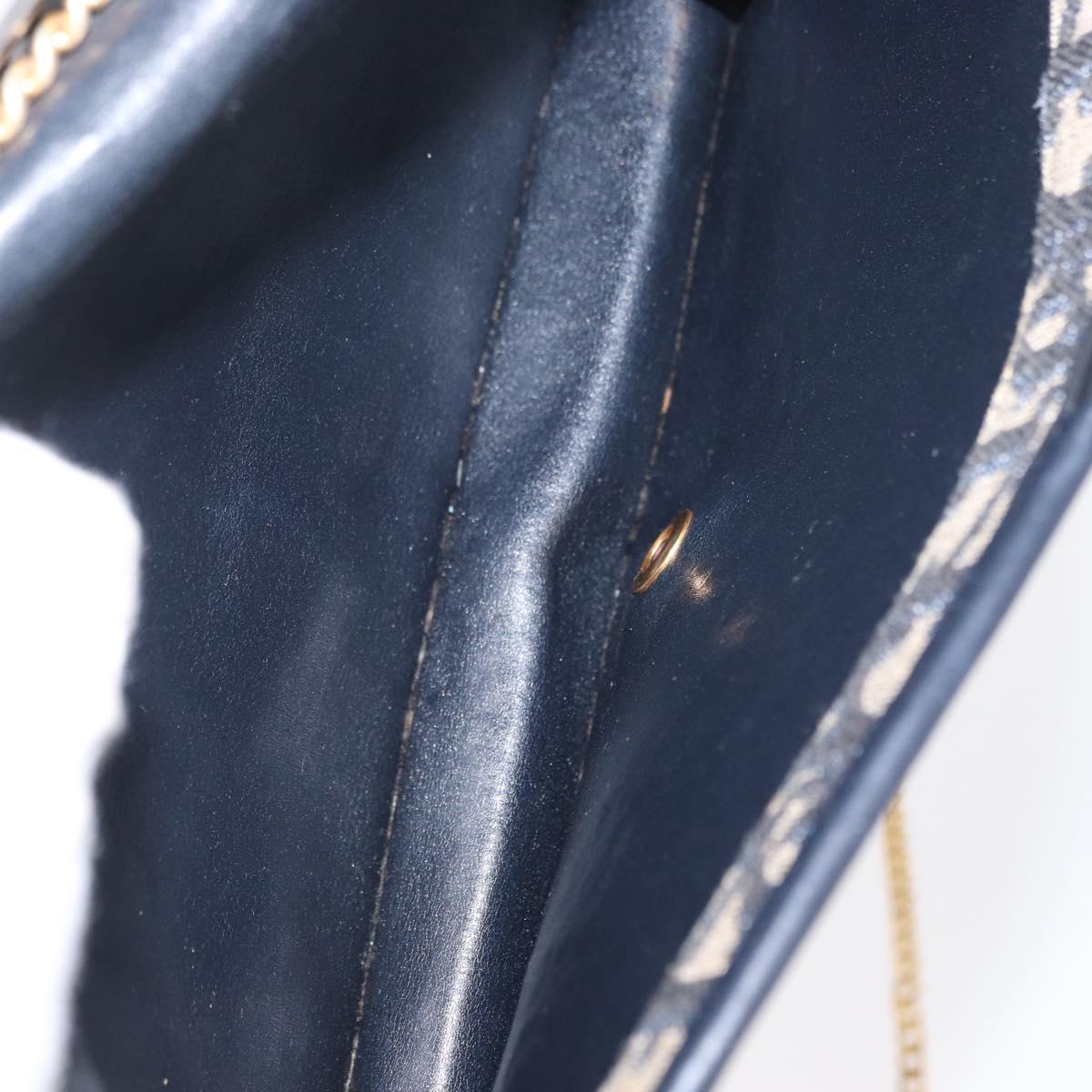 Christian Dior Chain Trotter Canvas Shoulder Bag Navy Gold Auth 168427