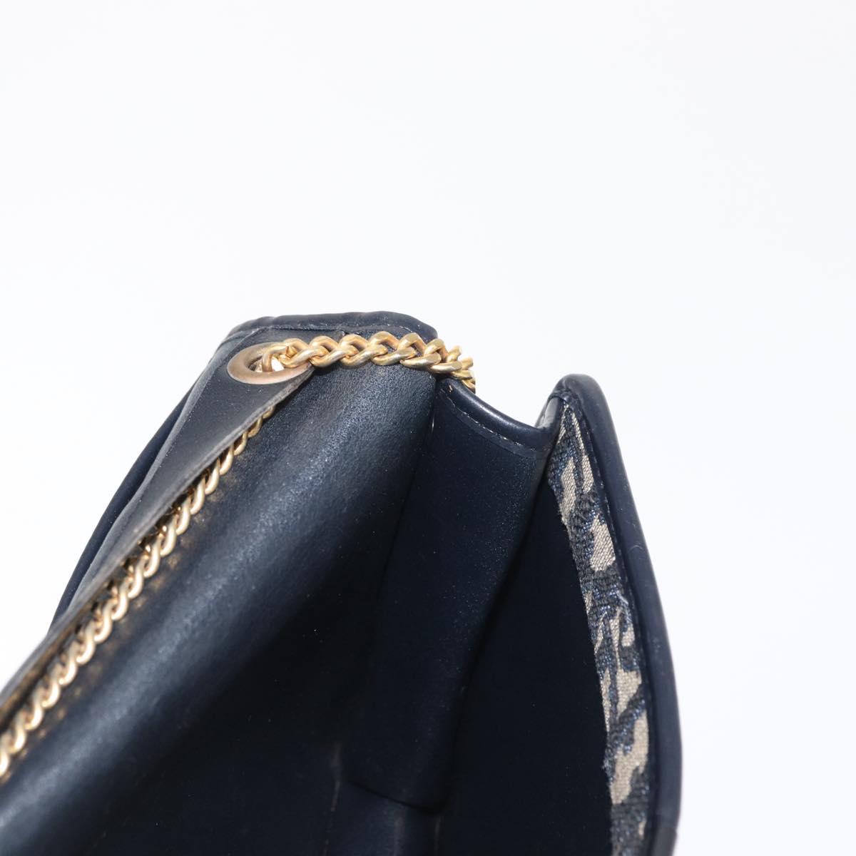 Christian Dior Chain Trotter Canvas Shoulder Bag Navy Gold Auth 168427
