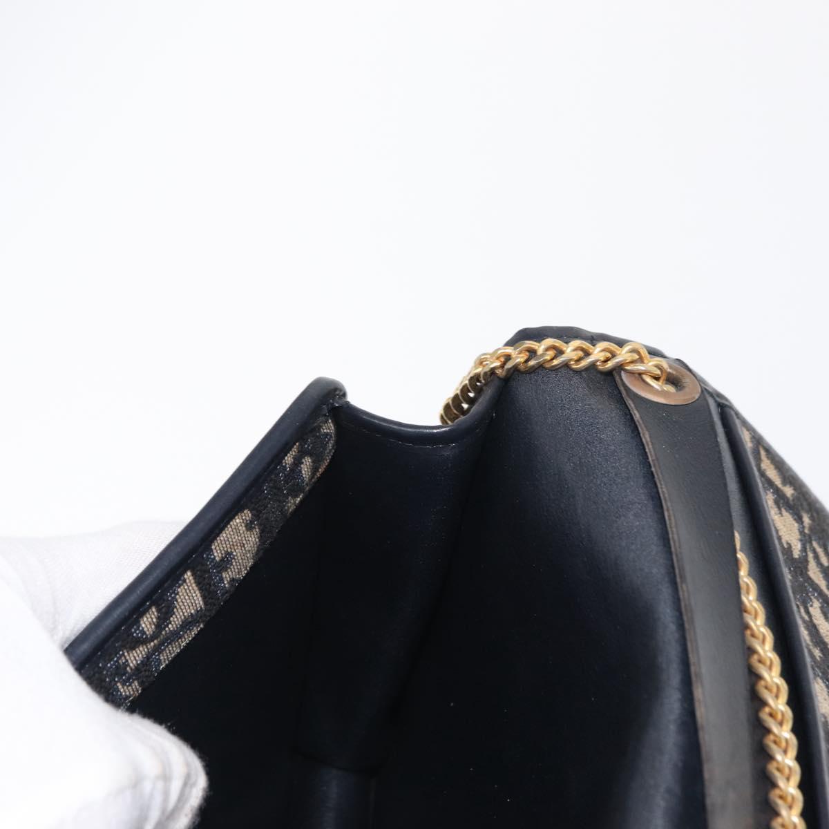 Christian Dior Chain Trotter Canvas Shoulder Bag Navy Gold Auth 168427