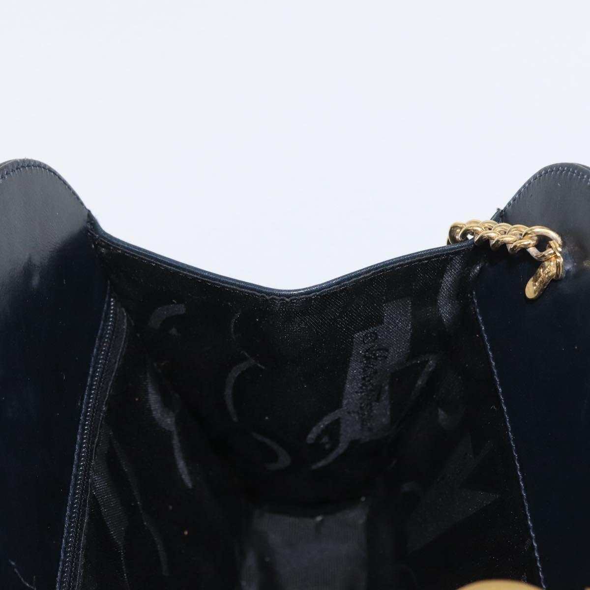 Salvatore Ferragamo Gancini Chain Shoulder Bag Leather Black Gold Auth 168428