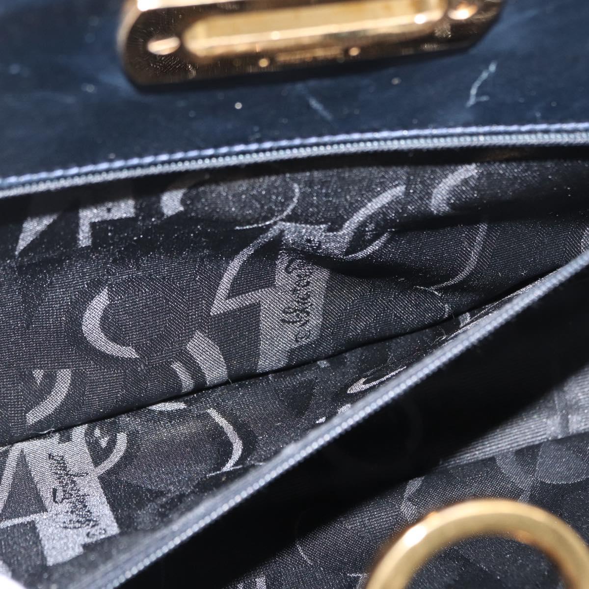 Salvatore Ferragamo Gancini Chain Shoulder Bag Leather Black Gold Auth 168428