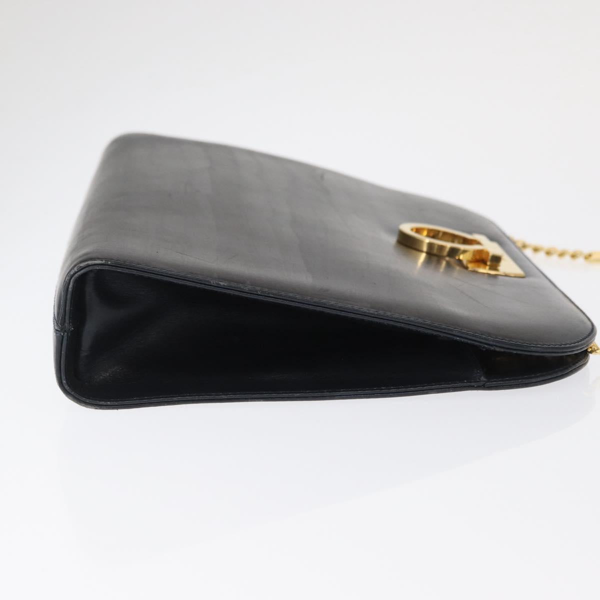 Salvatore Ferragamo Gancini Chain Shoulder Bag Leather Black Gold Auth 168428