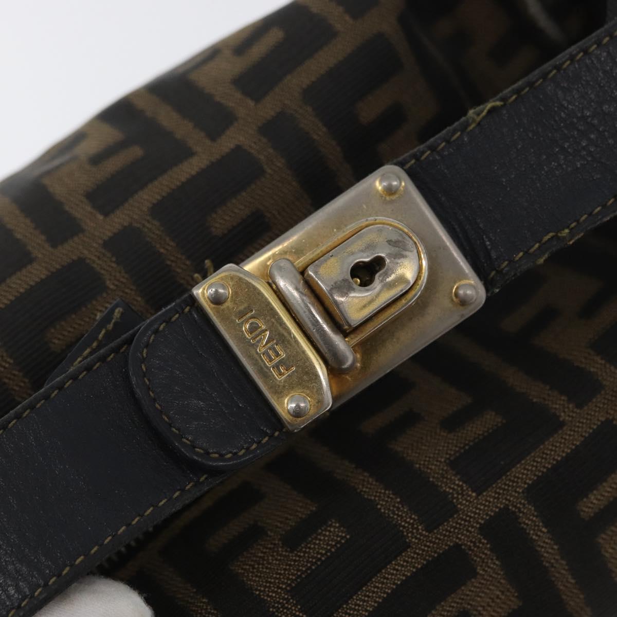 FENDI Zucca Canvas Hand Bag Black Brown Auth 168429
