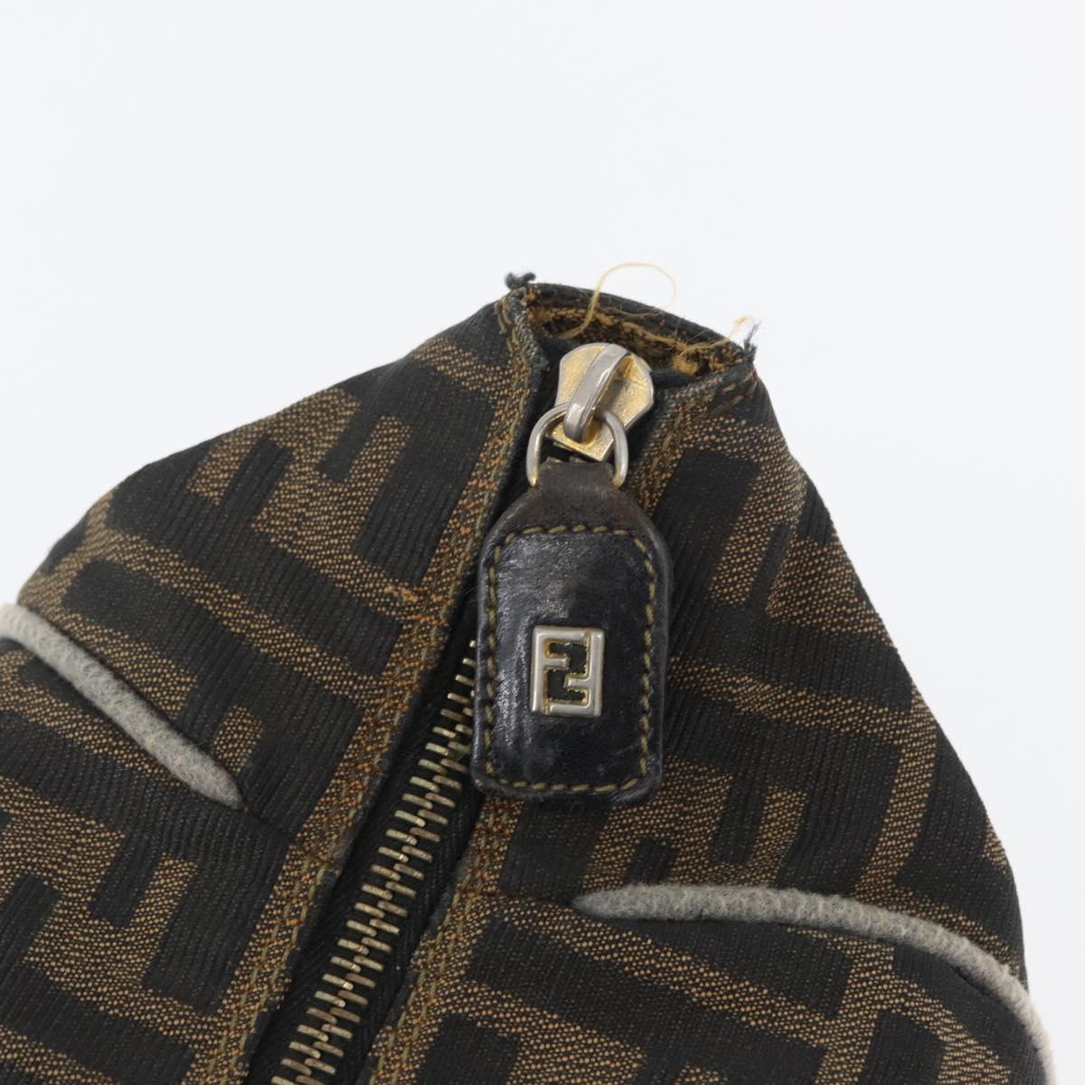 FENDI Zucca Canvas Hand Bag Black Brown Auth 168429