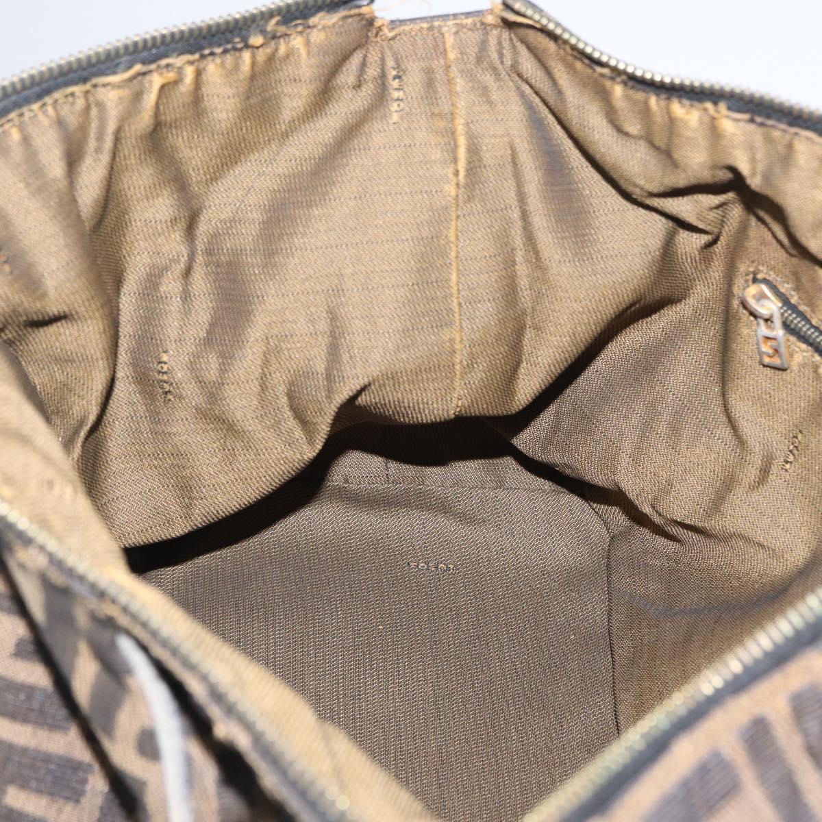 FENDI Zucca Canvas Hand Bag Black Brown Auth 168429