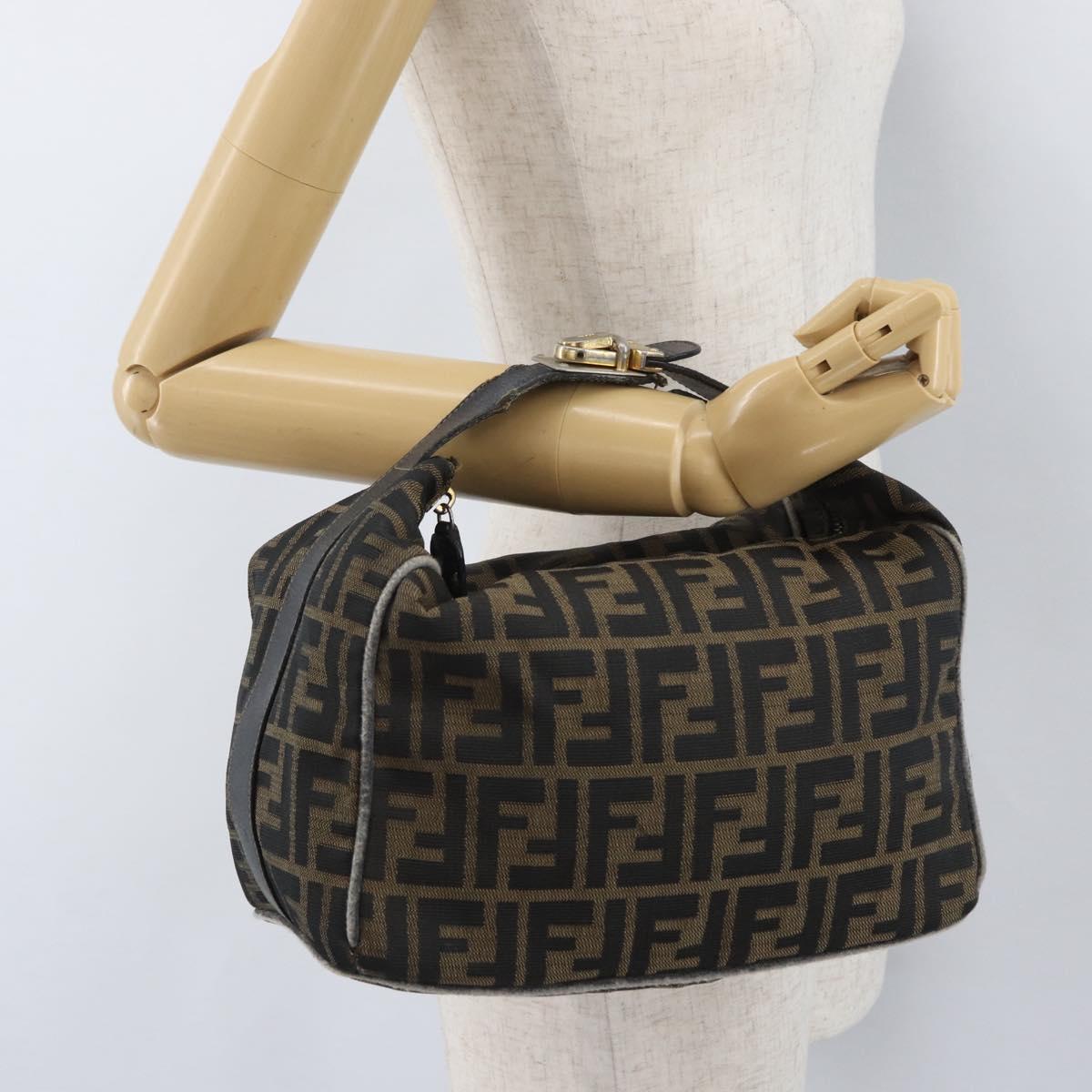 FENDI Zucca Canvas Hand Bag Black Brown Auth 168429