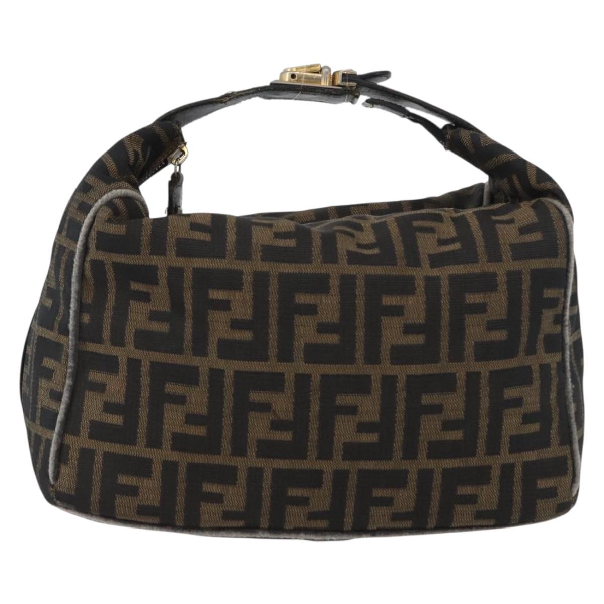 FENDI Zucca Canvas Hand Bag Black Brown Auth 168429