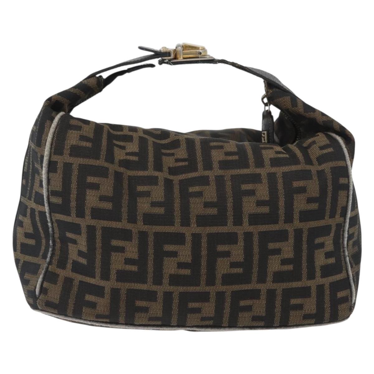 FENDI Zucca Canvas Hand Bag Black Brown Auth 168429