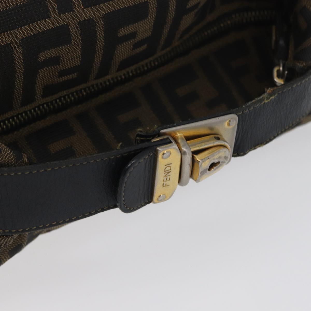 FENDI Zucca Canvas Hand Bag Black Brown Auth 168429