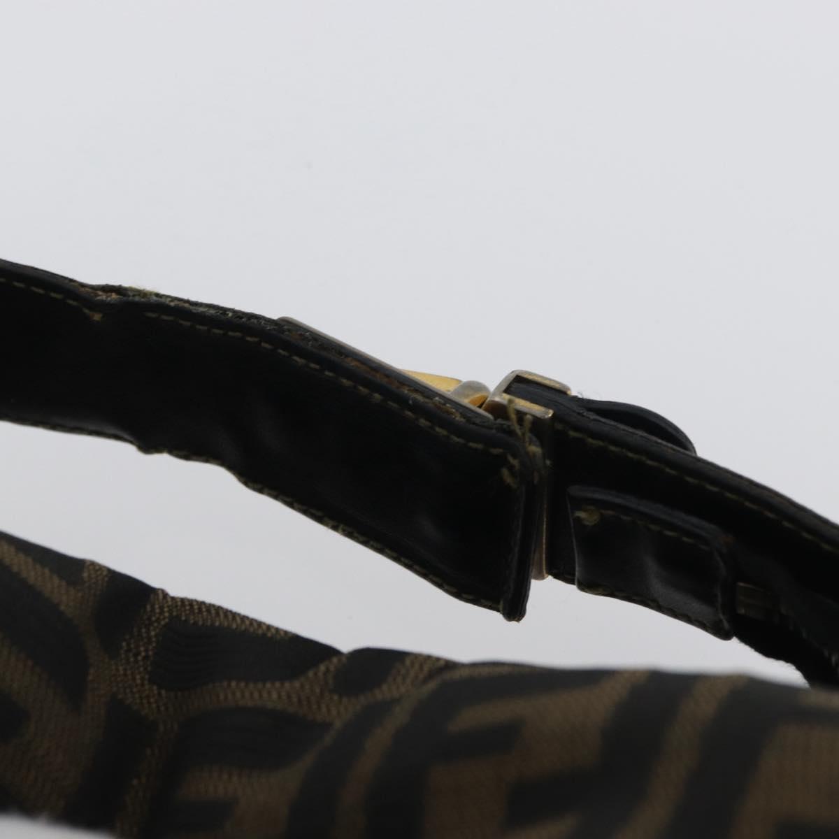 FENDI Zucca Canvas Hand Bag Black Brown Auth 168429