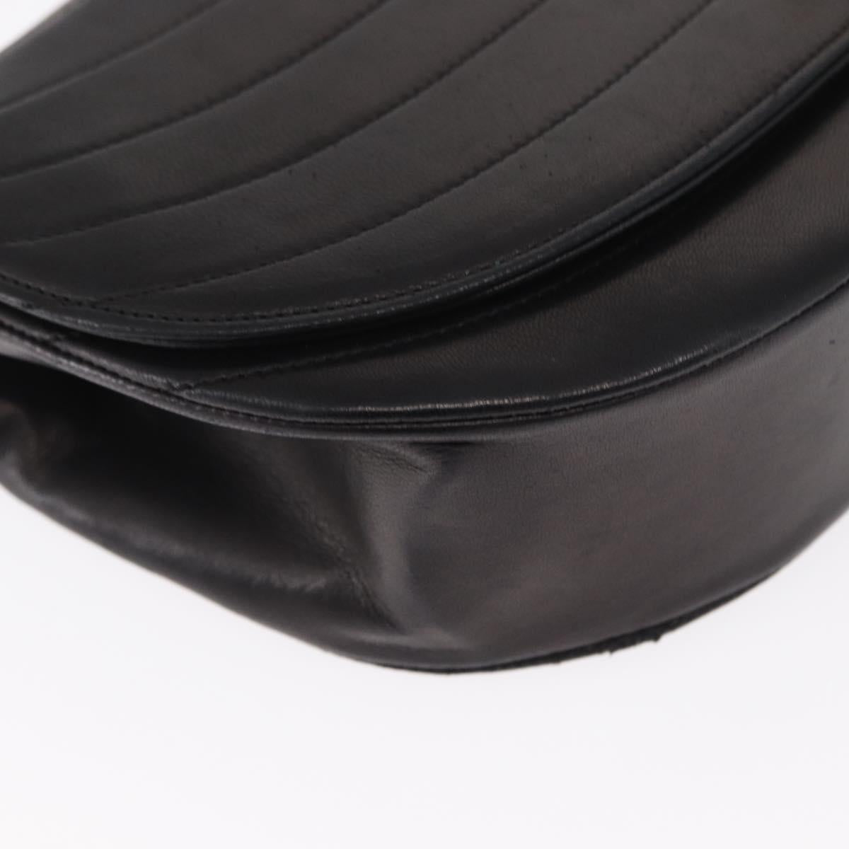 CHANEL Half Moon Chain Shoulder Bag Lamb Skin Black Gold CC Auth 168431