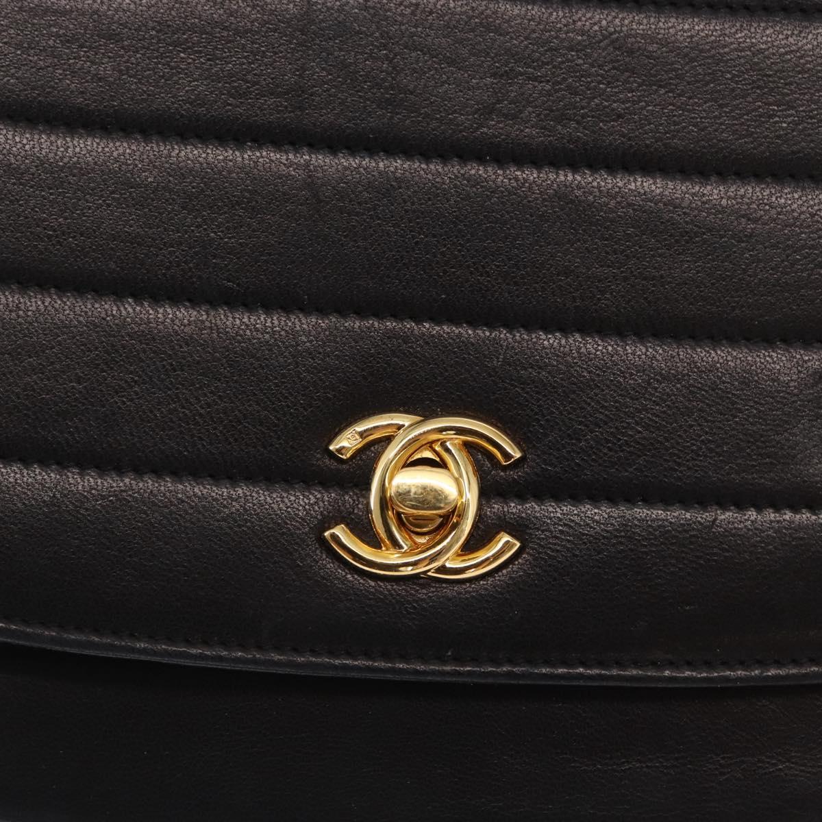 CHANEL Half Moon Chain Shoulder Bag Lamb Skin Black Gold CC Auth 168431