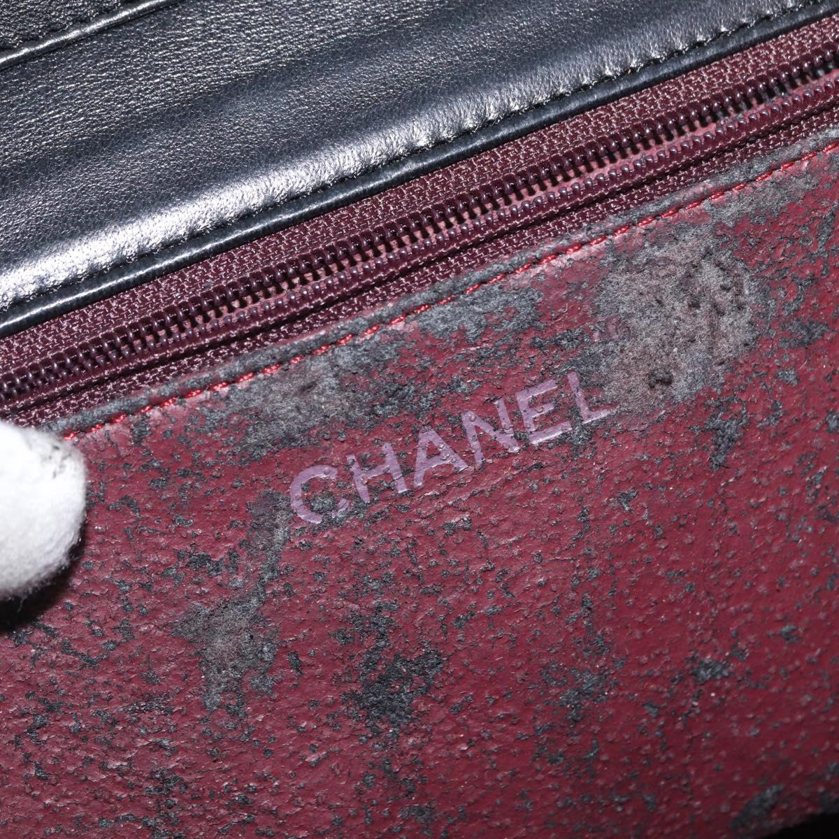 CHANEL Half Moon Chain Shoulder Bag Lamb Skin Black Gold CC Auth 168431