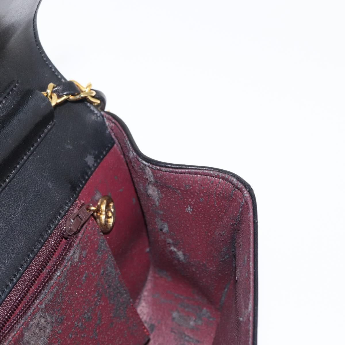 CHANEL Half Moon Chain Shoulder Bag Lamb Skin Black Gold CC Auth 168431