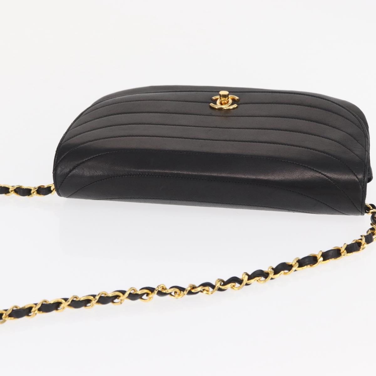 CHANEL Half Moon Chain Shoulder Bag Lamb Skin Black Gold CC Auth 168431