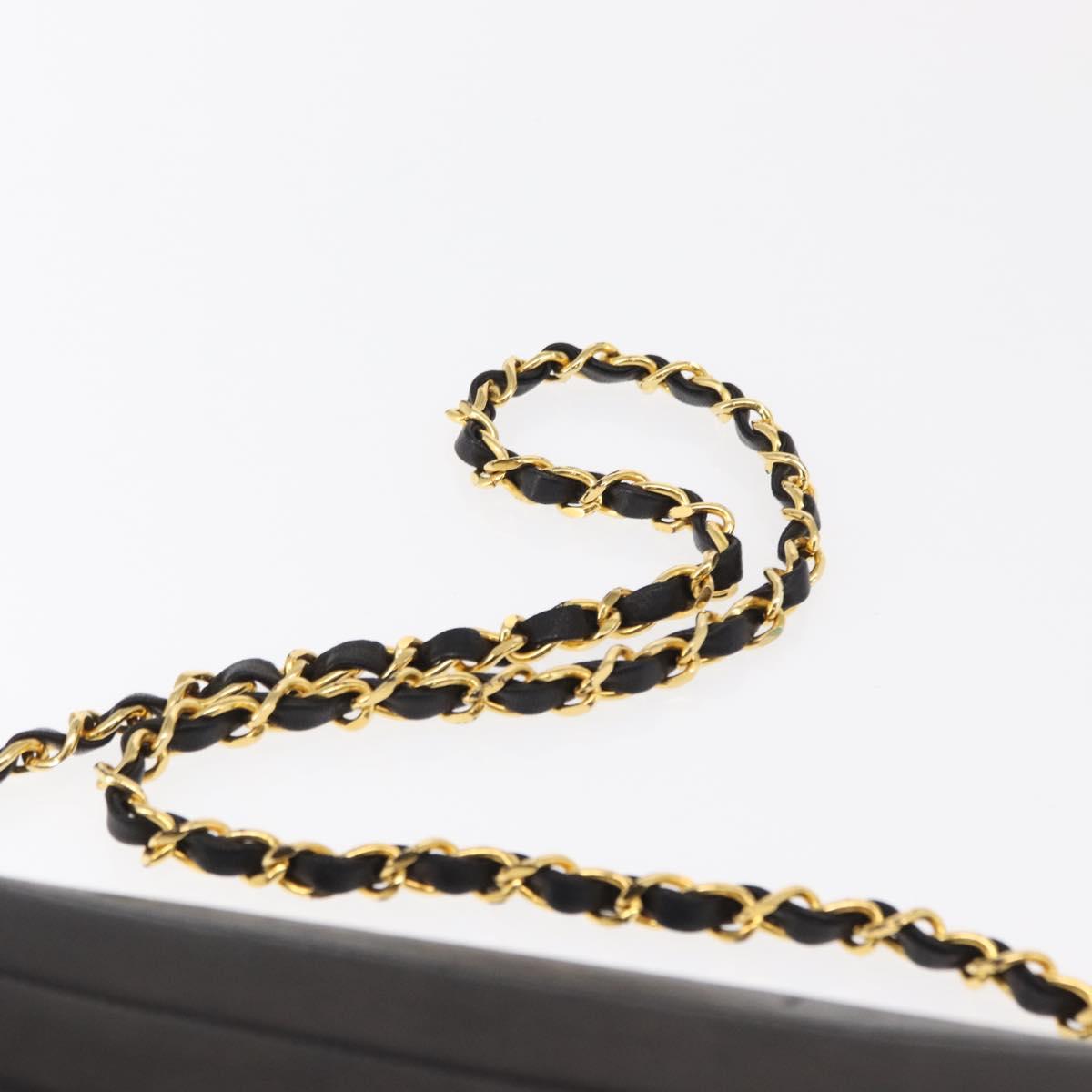 CHANEL Half Moon Chain Shoulder Bag Lamb Skin Black Gold CC Auth 168431