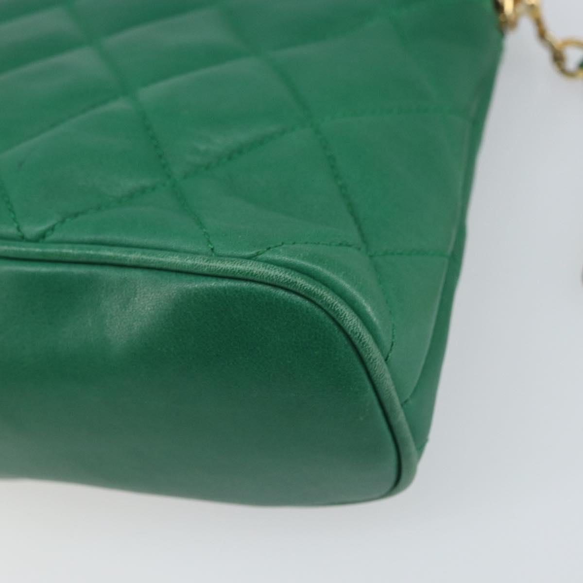 CHANEL Matelasse Chain Shoulder Bag Satin Green Gold CC Auth 168432